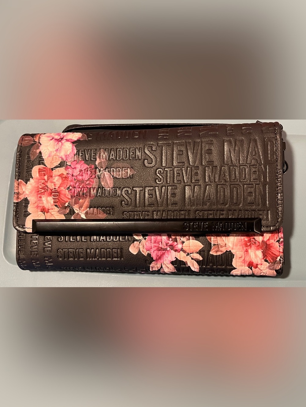 Steve Madden Black Floral Embossed Wallet